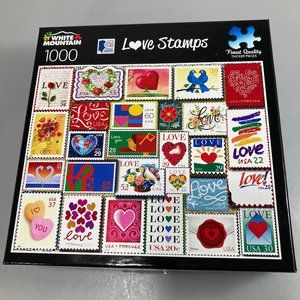 Love Stamps 1000 Piece Jigsaw Puzzle 20 x 27" White Mountain #1510T Complete